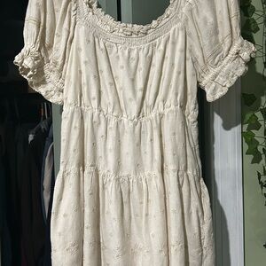 Old Navy Cream Lightweight midi dress with puffed sleeves